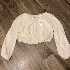Cream long sleeve crop top